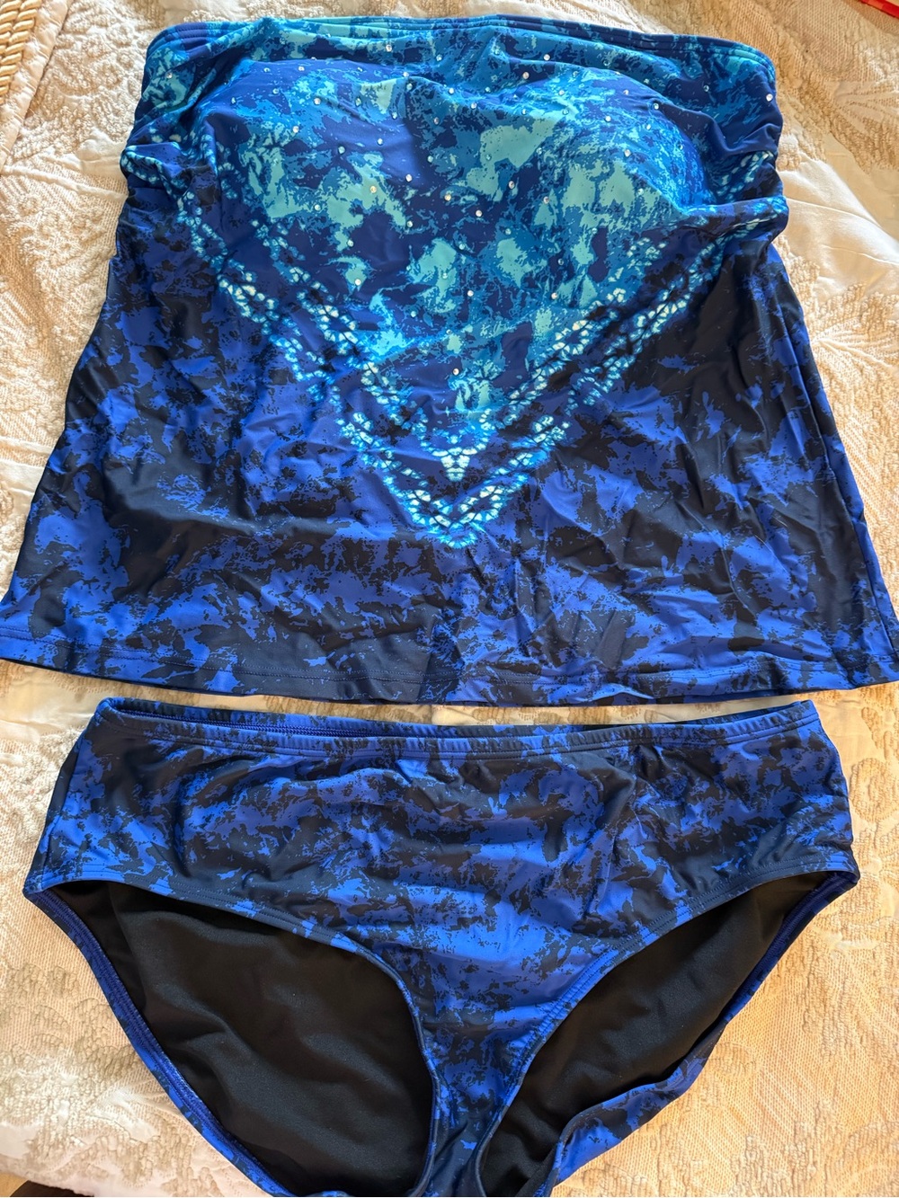 VENUS Black and Blue Print with Embellishments Swimming Suit